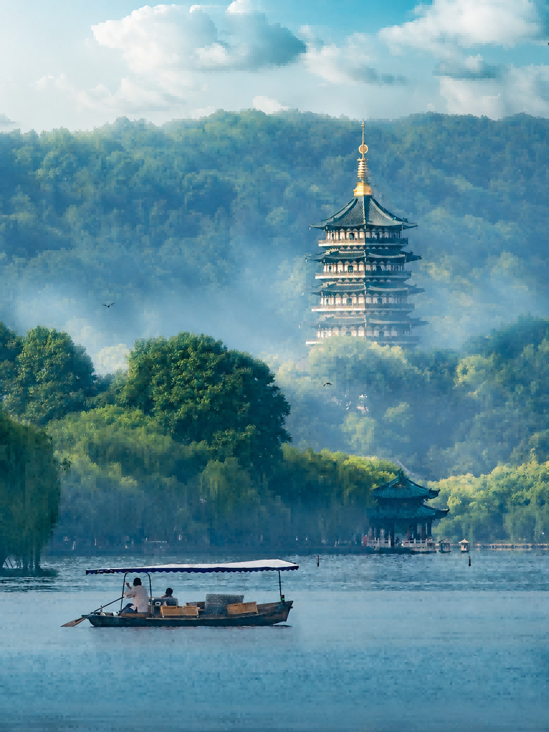 View from Leifeng Pagoda �� West Lake panorama from above at sunset