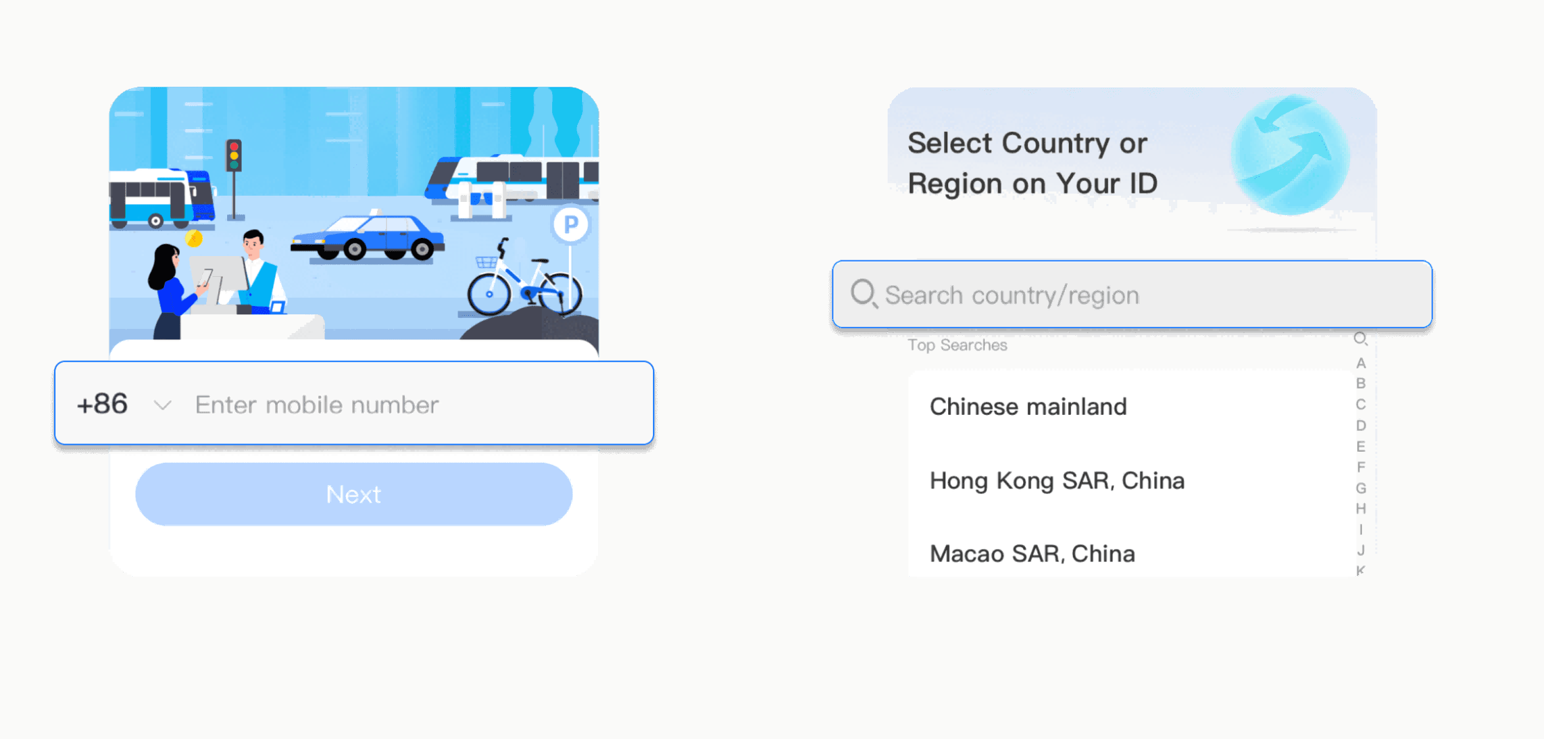 Alipay sign up screen �� enter your foreign phone number