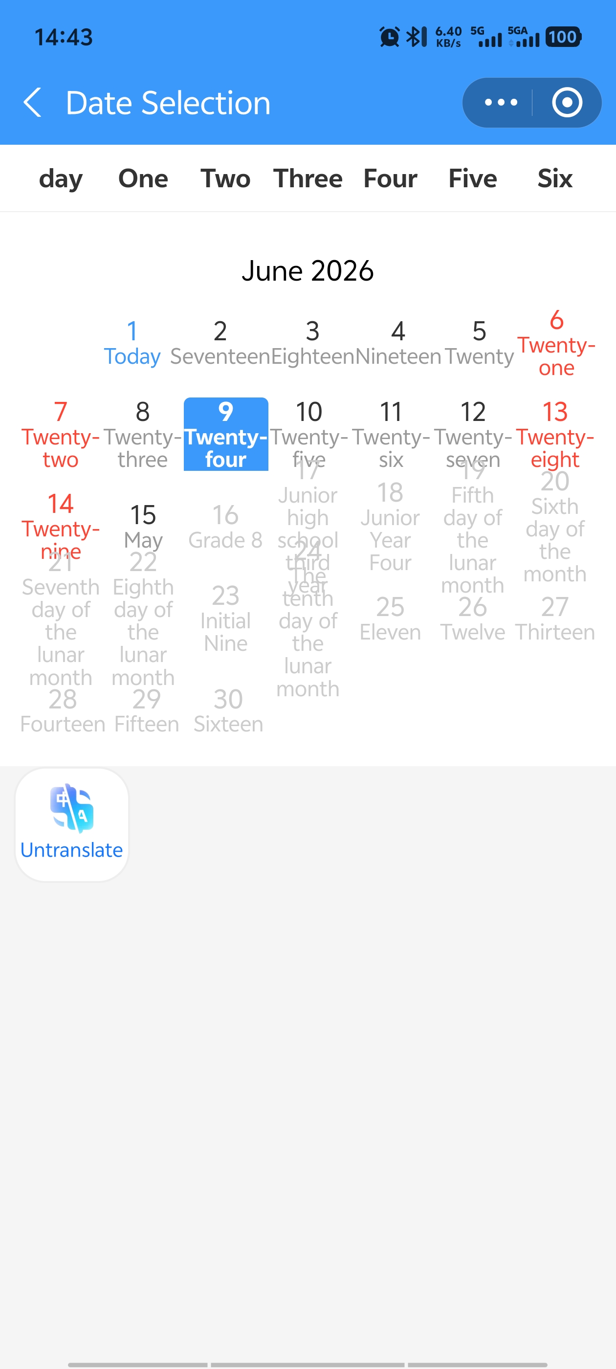 Calendar view �� select a date up to 15 days ahead